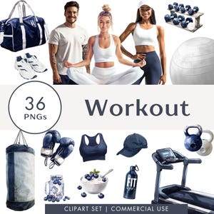 Conjunto de clipart de treino Fitness Aquarela Ilustração Adesivos digitais