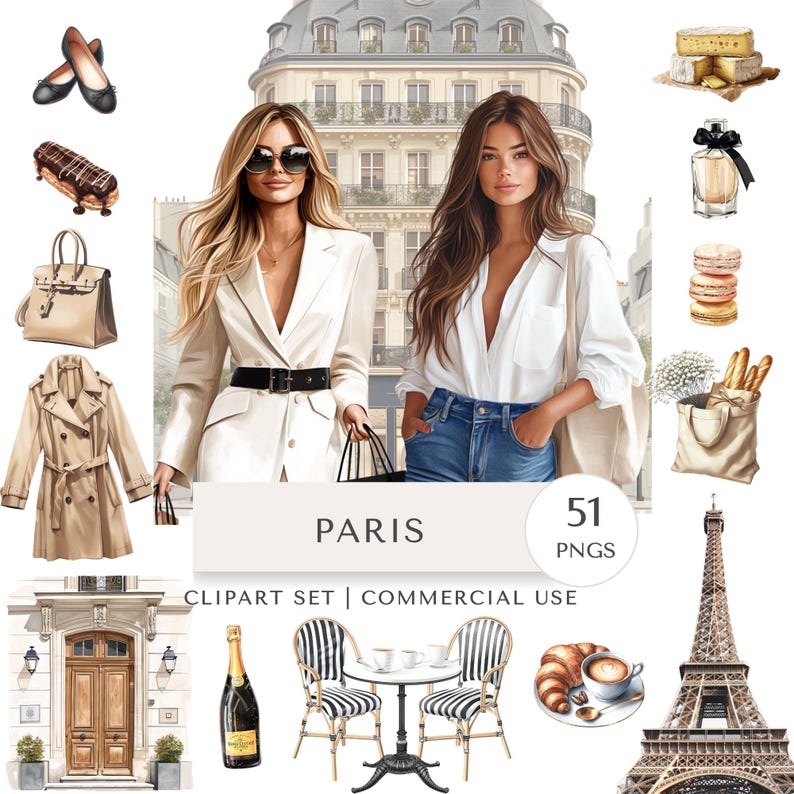 Paris Clipart Set | French Travel Digital Stickers image 1
