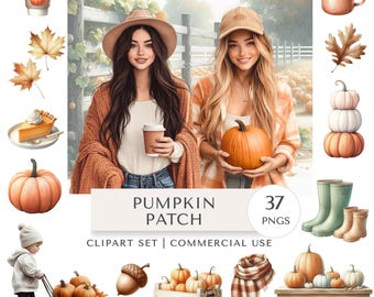 Pumpkin Patch Clipart Set | Autumn Harvest Digital Stickers