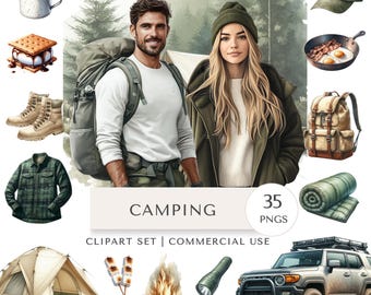 Camping Clipart Set | Nature Recreation Digital Stickers