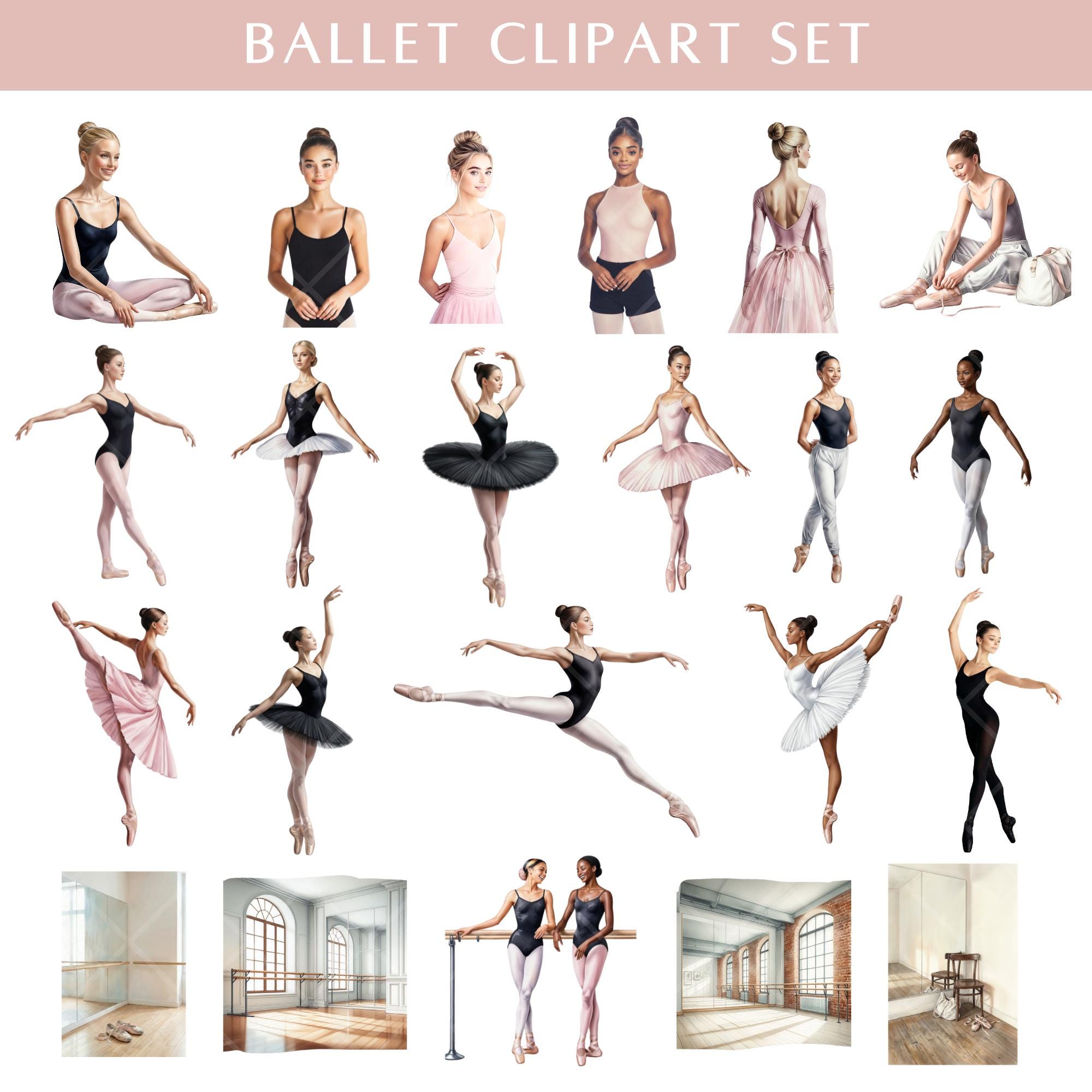 Ballet Clipart Set | Ballerina Dance Digital Stickers - Etsy