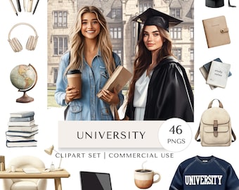 University Clipart Set PNG | Student Digital Stickers