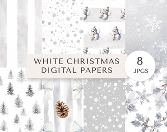 White Christmas Digital Papers | Winter Snowflake Patterns