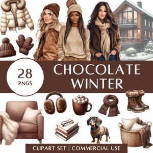 Chocolate Winter Clipart Set | Cosy Brown Aesthetic | Winter Fashion & Decor | Digital Stickers