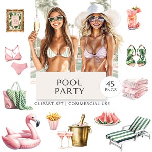 Pool Party Clipart Set | Summer PNGs for Planners, Branding & Invitations | Commercial Use