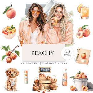 Peachy Clipart Set: Summer Fruit Illustrations for Commercial Use (Digital Download)