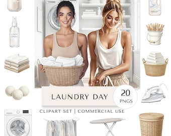 Laundry Day Clipart Set | Home Chores Digital Stickers