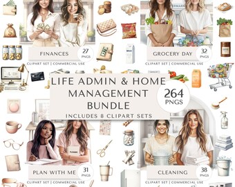 Life Admin & Home Management Clipart Bundle | Everyday Essentials Digital Stickers