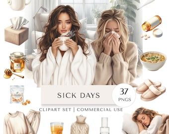 Sick Days Clipart Set | Health Home Comforts Digital Stickers