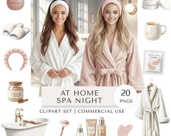 At Home Spa Night Clipart Set | Self Care Digital Stickers