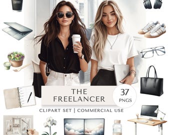 The Freelancer Clipart Set | Minimalist Entrepreneur Digital Stickers