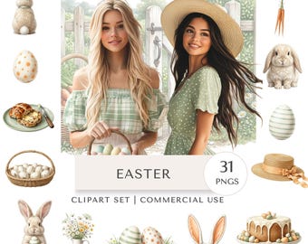 Easter Clipart Set | Neutral Spring Watercolour Digital Stickers