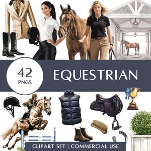 Reiter Clipart Set | Reiten, stabile Ästhetik | Reiter & Tack Illustrationen | Digitale Aufkleber
