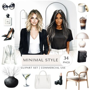 Minimalistische stijl clipartset | Moderne fashion lifestyle digitale stickers