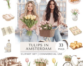 Tulips in Amsterdam Clipart Set | Travel and Flower Digital Stickers