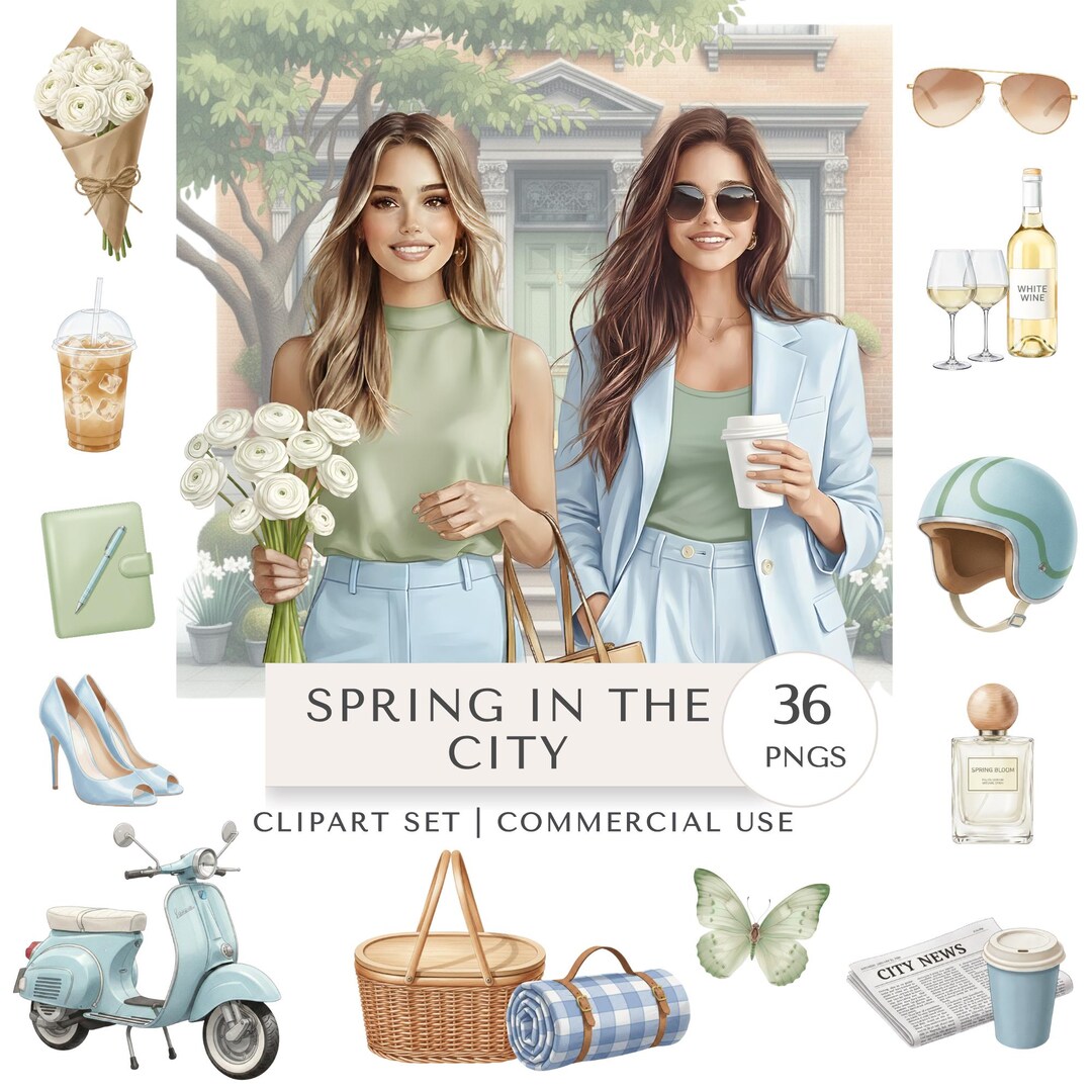 Spring In The City Spring in the City Clipart Set | Seasonal Digital Stickers - Etsy