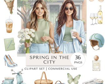 Spring in the City Clipart Set | Seasonal Digital Stickers