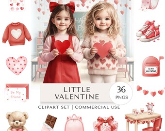 Little Valentine Clipart Set | Kids Sweet Love Sweet Digital Stickers