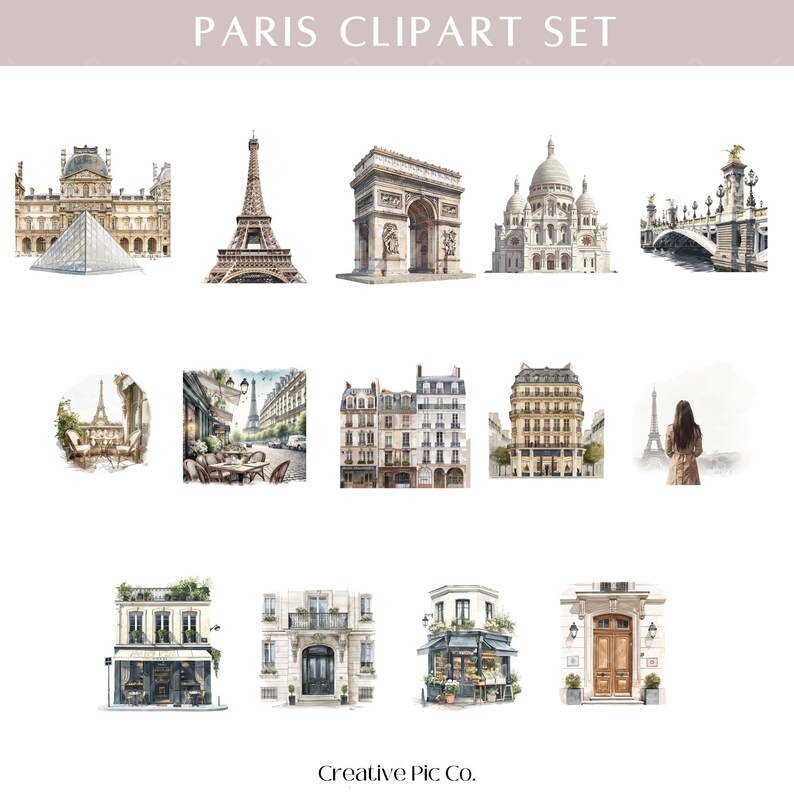 Paris Clipart Set | French Travel Digital Stickers image 6