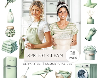 Spring Cleaning Clipart Set | Home Organisation Digital Stickers