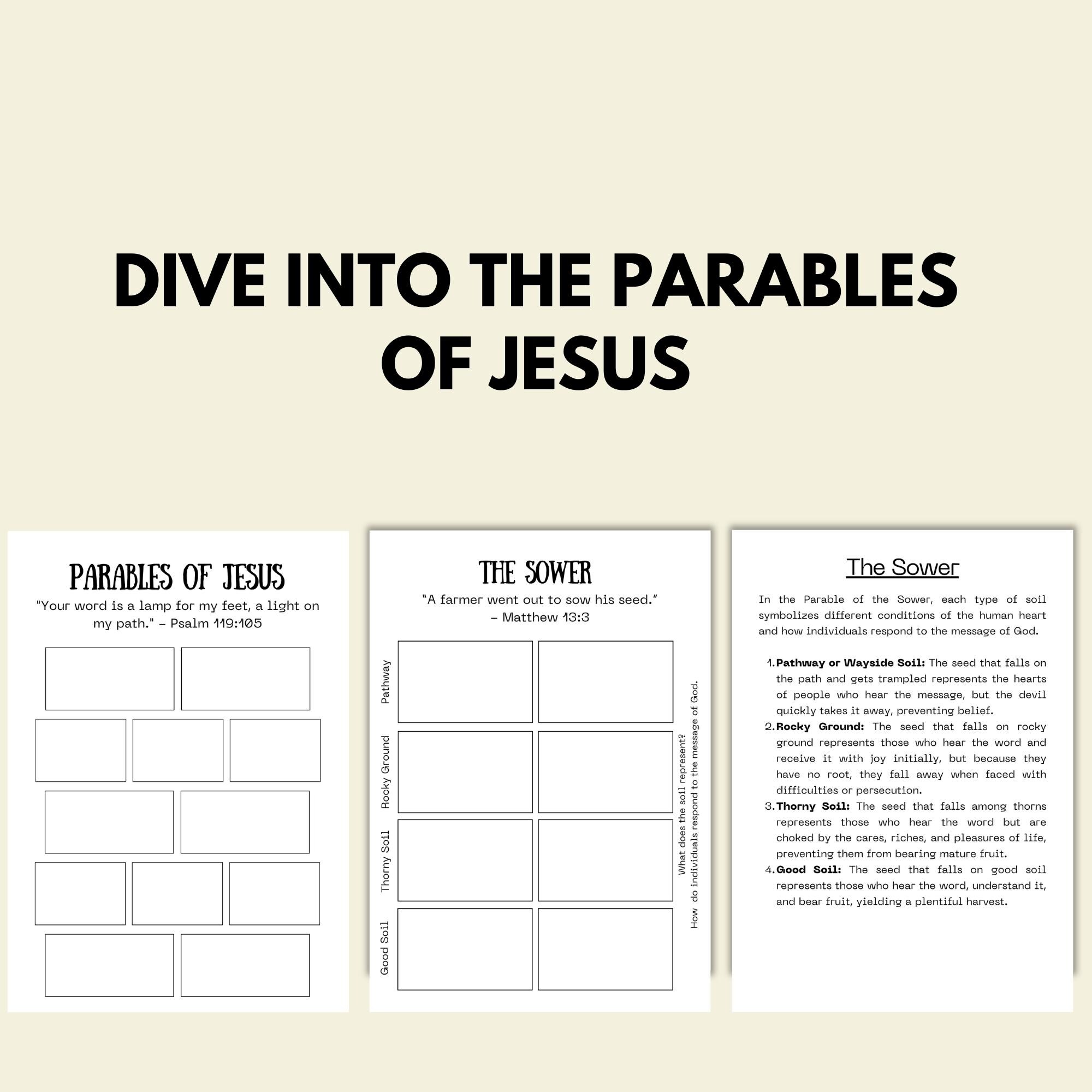 Parables of Jesus Worksheet: Kids Bible Study (PDF Pattern) - Etsy
