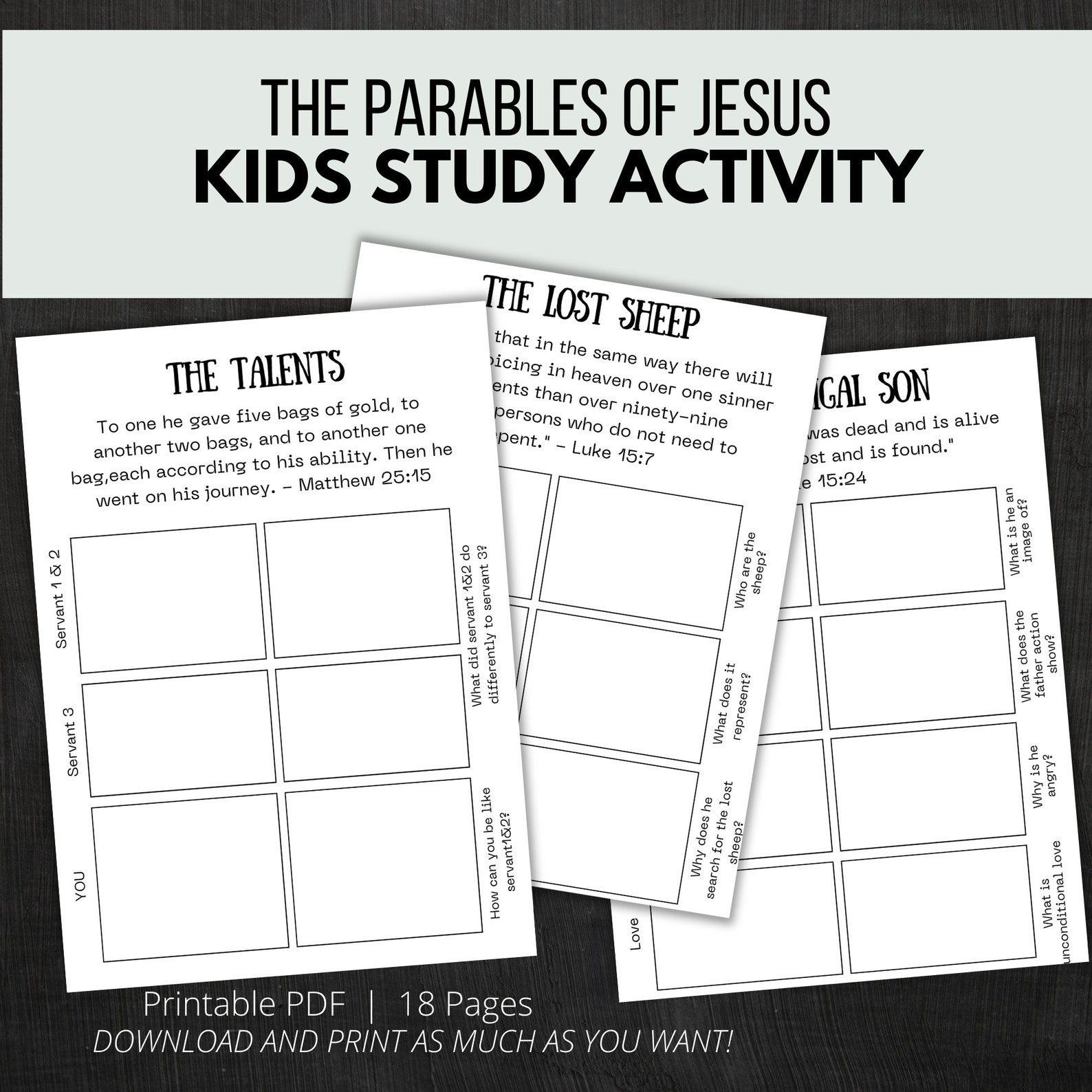 The Parables of Jesus Kids Activity Pages New Testament Christian ...