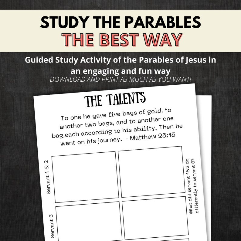Parables Worksheet.pdf Parables of Jesus Worksheet: Kids Bible Study (PDF Pattern) - Etsy