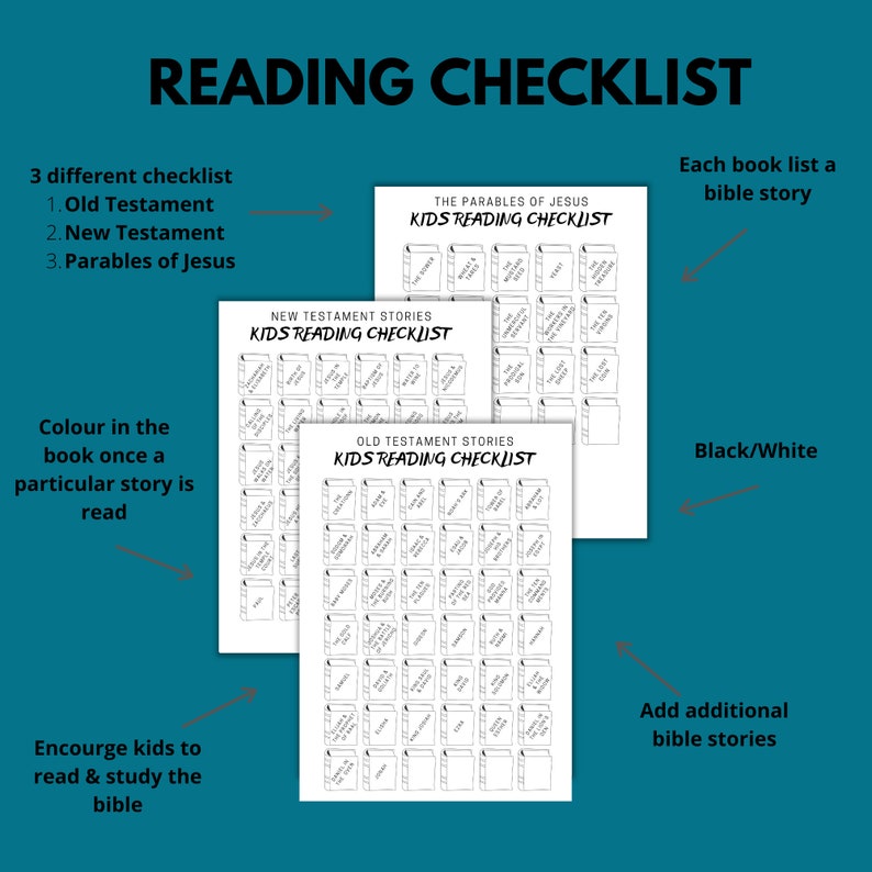 Kids Bible Reading Checklist Printable | Bible Challenge for Little ...