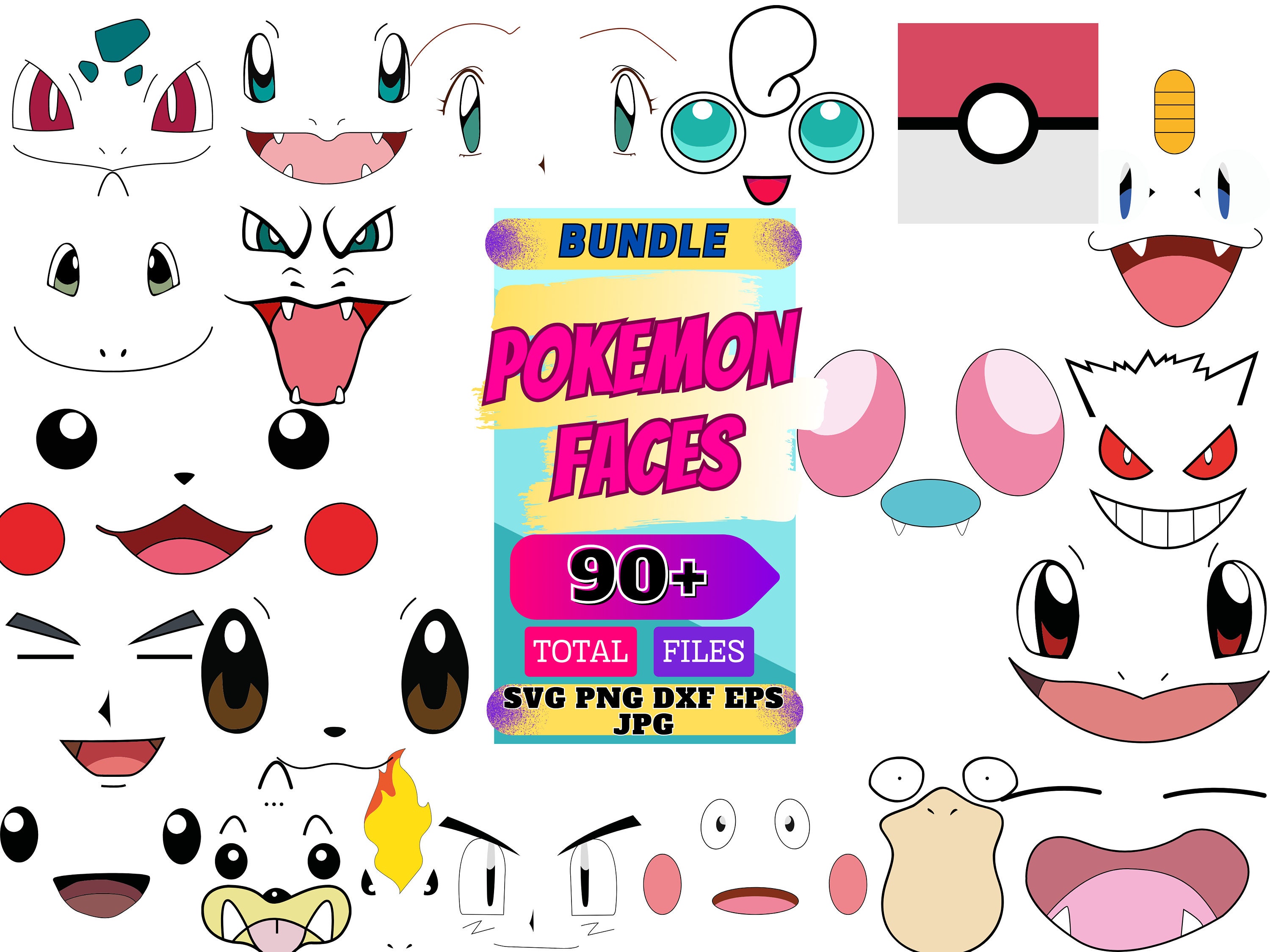 22 Pokemon Face Svg Big Bundle Pikachu Snorlax Clipart Cut -  Israel