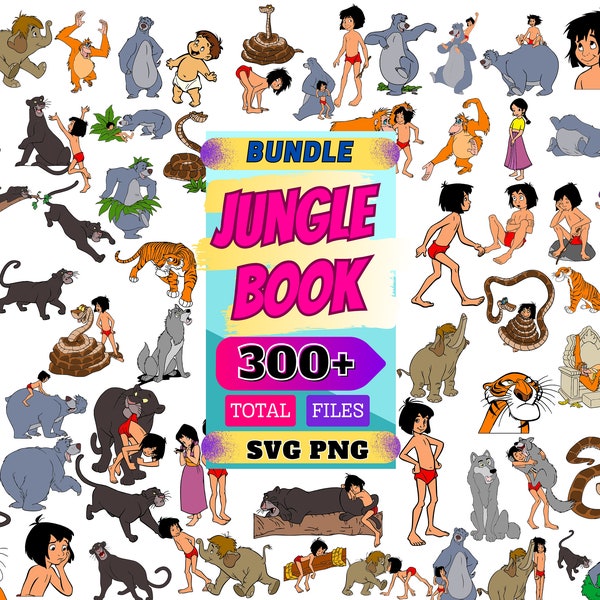 Jungle Book Svg Mega Bundle, Fichiers png du Livre de la Jungle, baloo svg, Le Livre de la Jungle Svg pour Cricut, mowgli svg, Téléchargement instantané, svg, png