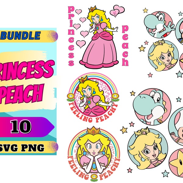 Bundle Princess Peach Svg , Princess Peach Png, Design for tshirt, Super Mario SVG Download File,Digital Download, İnstant Download, Special