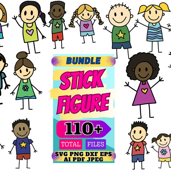 Stick Figures SVG Bundle, Stick Children, Stick Boy Clipart, Stick Girl Png, School Children svg, Stick People, Dxf, Eps, ai, pdf, jpeg