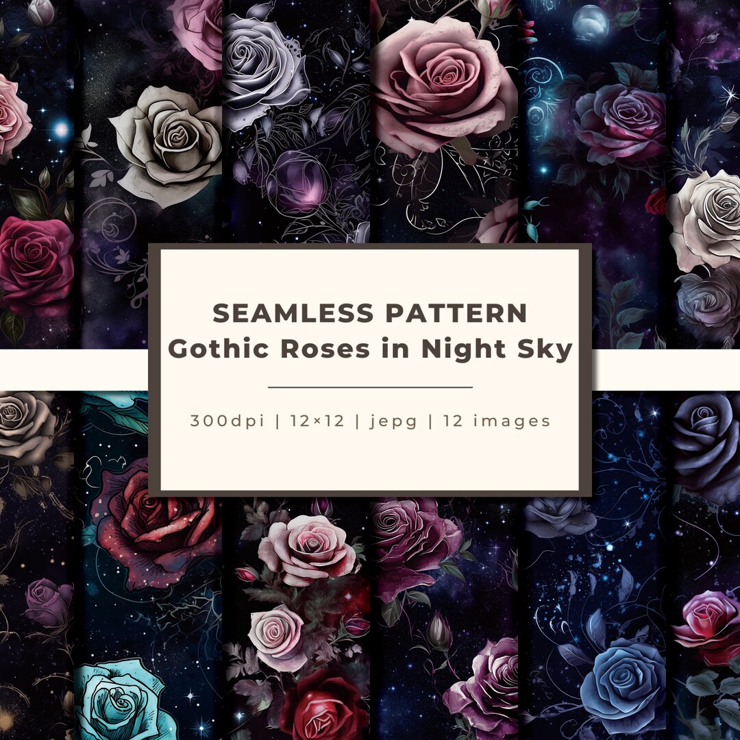 Gothic Rose in Nightsky Digital Pattern Seamless Repeat - Etsy