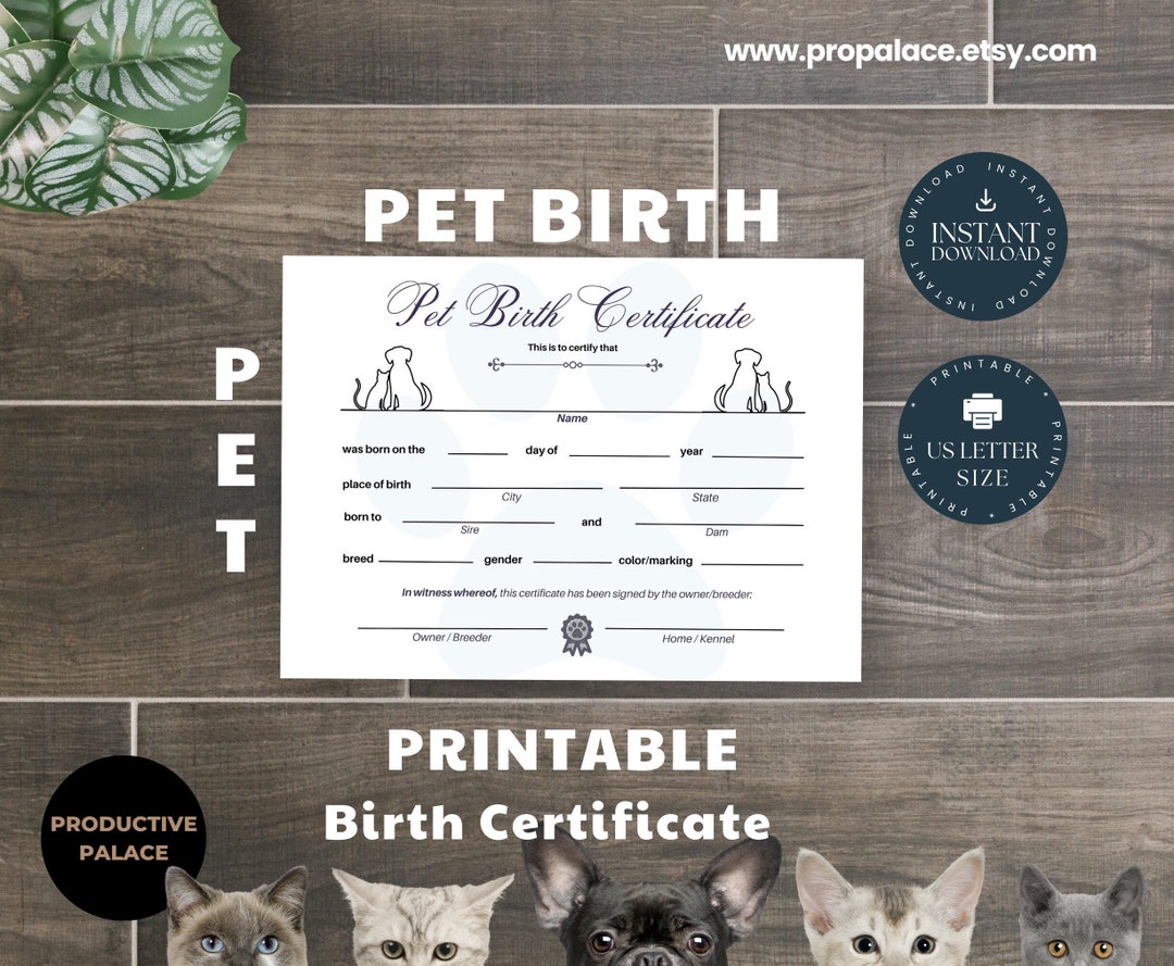 Printable * Pet Birth Certificate – Document Birth Record, Home Birth, Farm Animal, Pet Breeder ...
