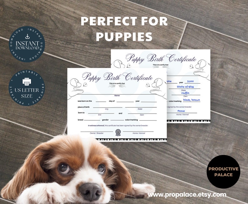 Printable Puppy Birth Certificate Pet Birth Record Puppy - Etsy