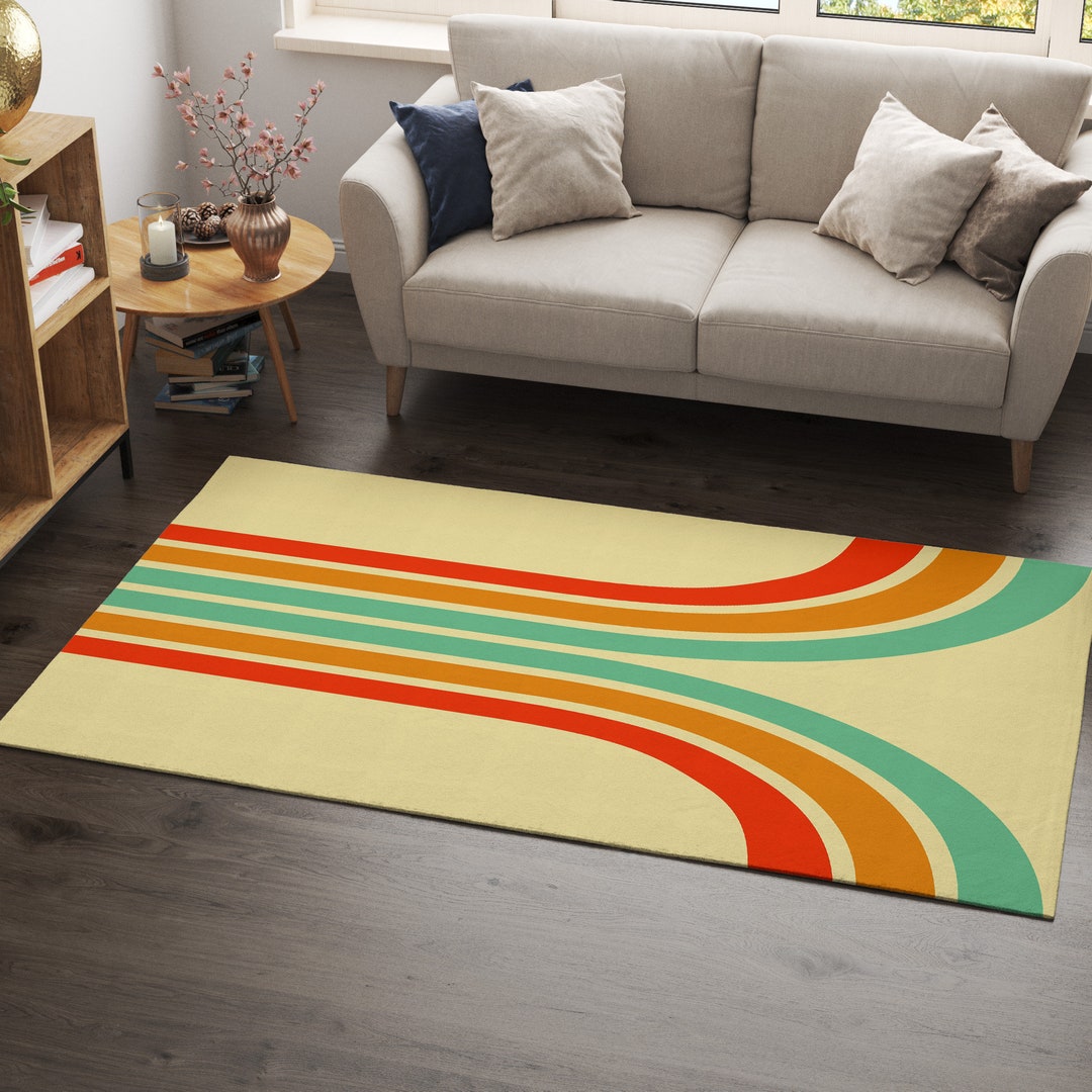 Mid-century Retro Rug, 60S Inspired Area Rug, Vintage Bohemian Decor ...