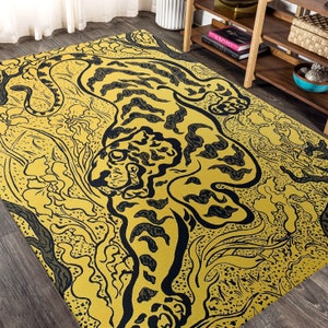 Tiger in the Jungle Eclectic Home Decor, Modern Area Rug, Abstract Design, Colorful Rug for Living Room, Unique Floor Covering