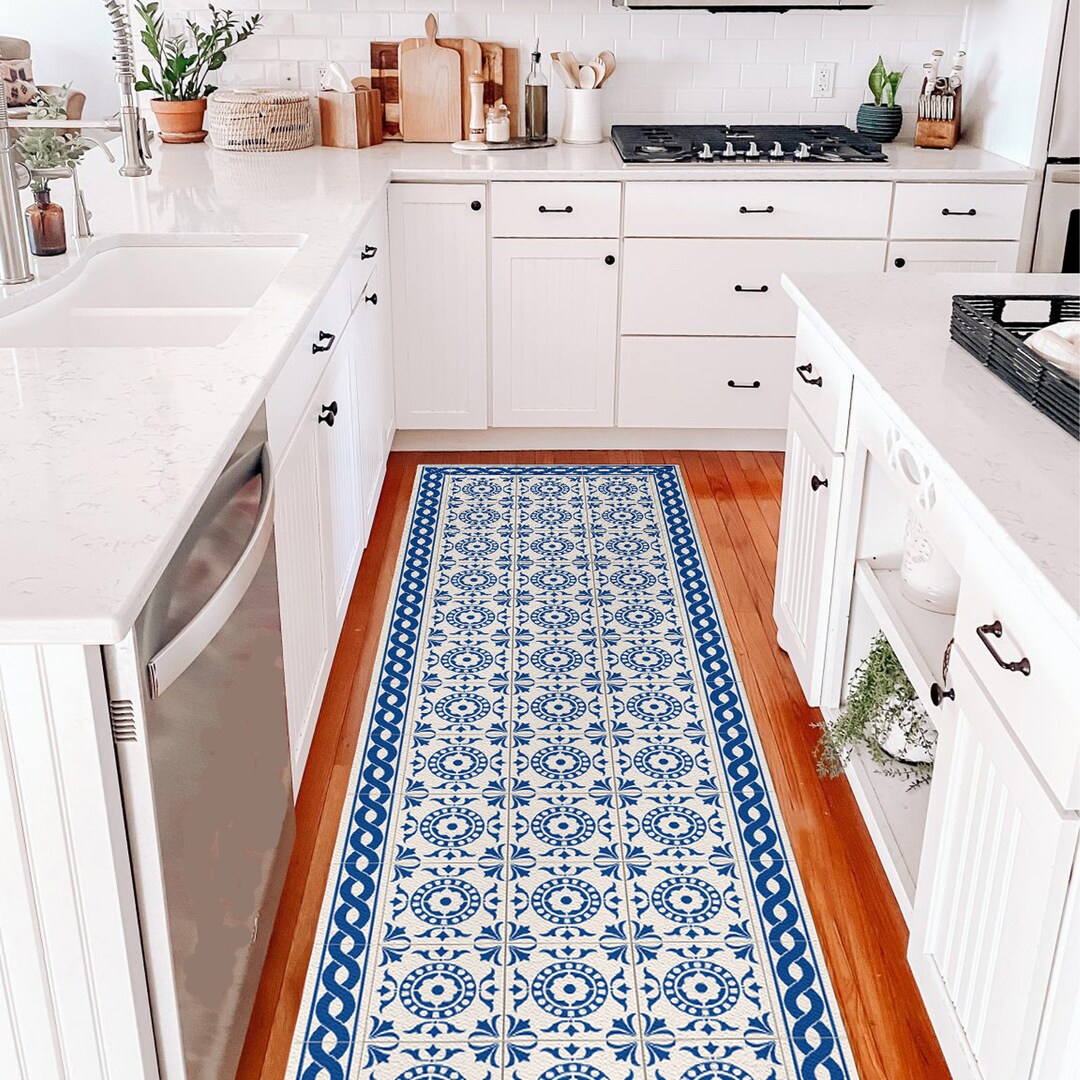 Kitchen Runner Rug or Hallway Runner With Portuguese Tiles Design in ...