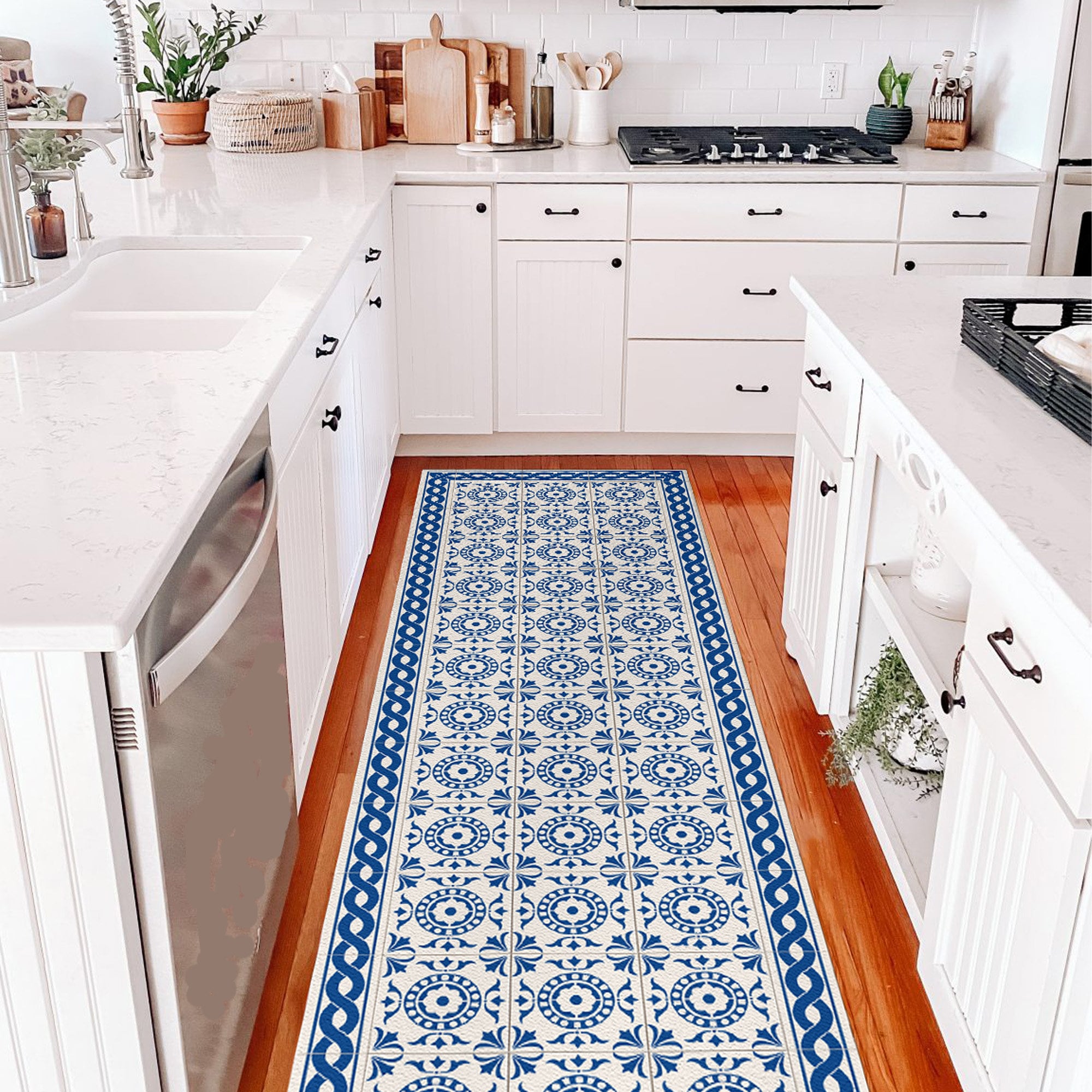 Purple Vinyl Floor Mat, Kitchen Floor Mat, With Moroccan Tiles Design.  Vinyl Rug, Zellige Tiles. Vinyl Kitchen Rug, Bath Mat, Kitchen Decor. 