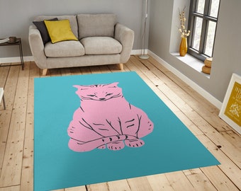 Alfombra de área ecléctica de gato rosa, patrón animal, alfombra colorida, alfombra de decoración moderna, diseño artístico, llamativo, colores vibrantes