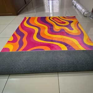 Orange Purple Groovy Psychedelic Rug, Colorful Floor Mat, Hippie Retro ...