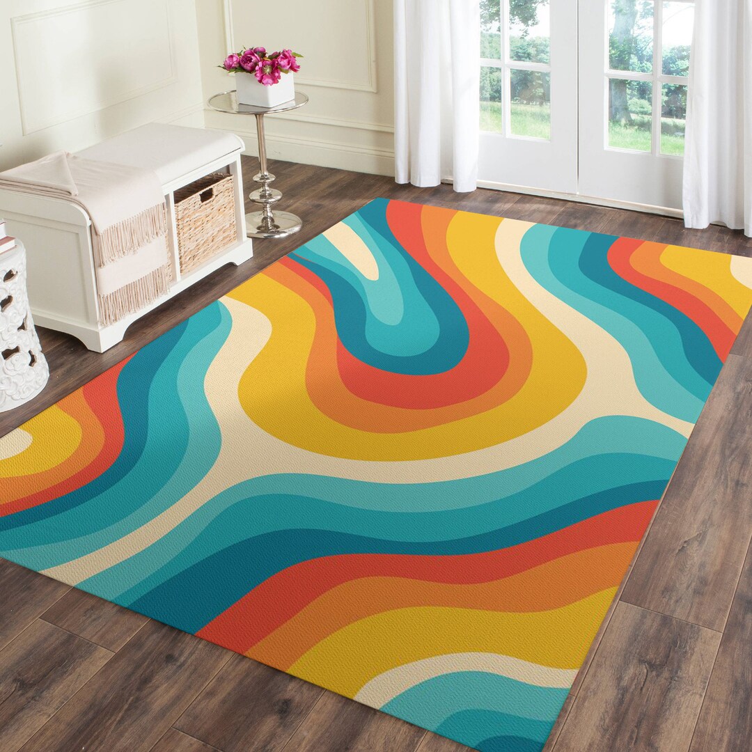 Groovy Psychedelic Rug, Colorful Bedroom Rug, Trippy Area Rug, Boho