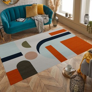 Beige Orange Abstract Rug, Vibrant Colorful Area Rug, Modern ...