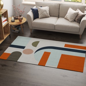Beige Orange Abstract Rug, Vibrant Colorful Area Rug, Modern ...