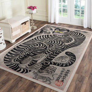 Antique Talismanic Tiger Eclectic Home Decor, Modern Area Rug, Abstract Design, Colorful Rug for Living Room, Unique Floor Covering