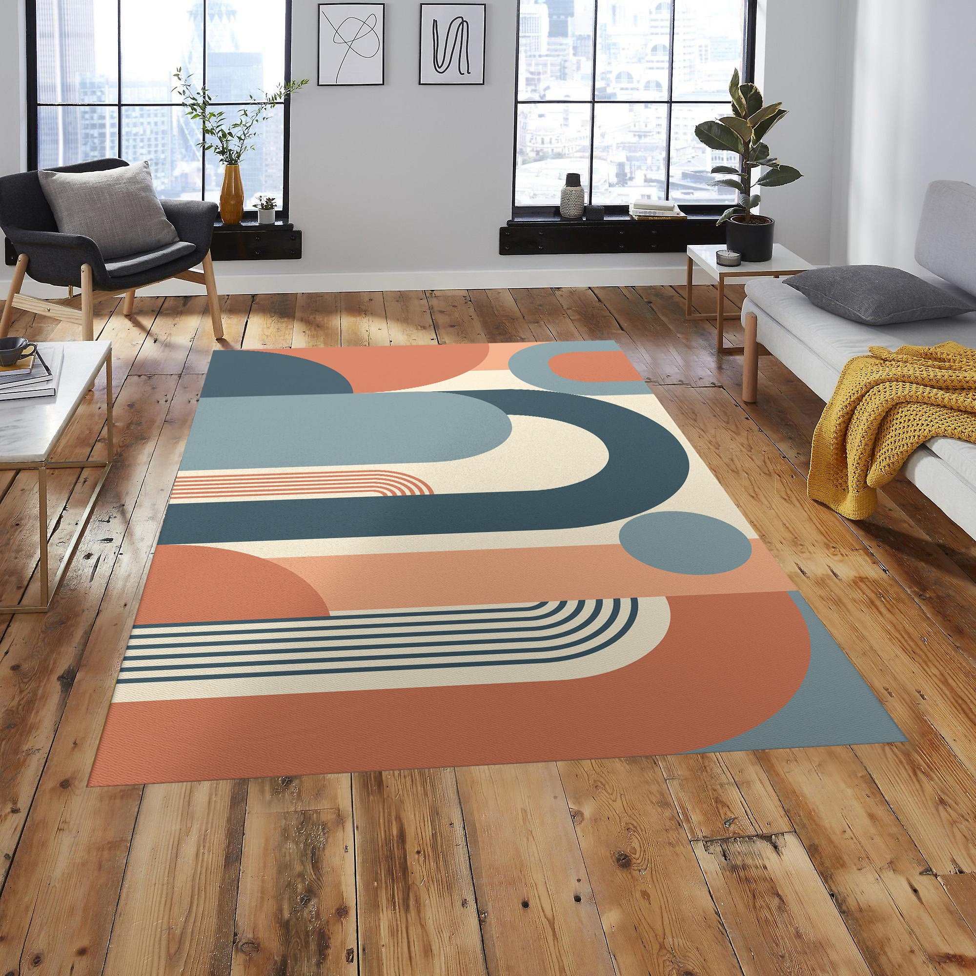 Colorful Mid Century Modern Rug Vintage-inspired Area Rug - Etsy