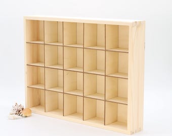 20 Compartments Unfinished Wooden Display | Shadow Box | Collection Display | Wooden Shelf | Wood Storage Box | Wall Hanging Organizer