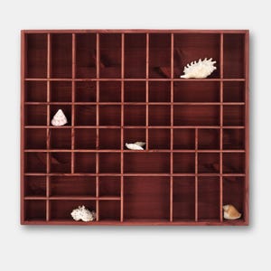 Bordo Large Wooden Display with 51 Compartments | Burgundy Shadow Curio | Divided Curios Shelf | Maroon Wooden Organizer Box | Wall Hanging