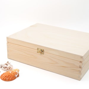 Twisted Envy Large Unfinished Wood Box with Hinged Lid and Front Clasp for Arts, Crafts, Hobbies and Home Storage
