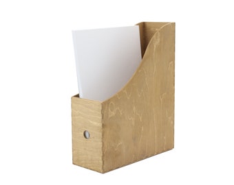 Hellbrauner Holz Aktenhalter 22 x 28 cm, Eiche Schreibtisch Organizer, Papier Dokumente und A4 Zeitschriften Aufbewahrung, Home Office, gebeizter Holzbinder